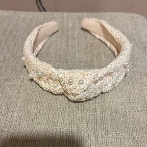 Elegant Cream Braided Headband with Pearls